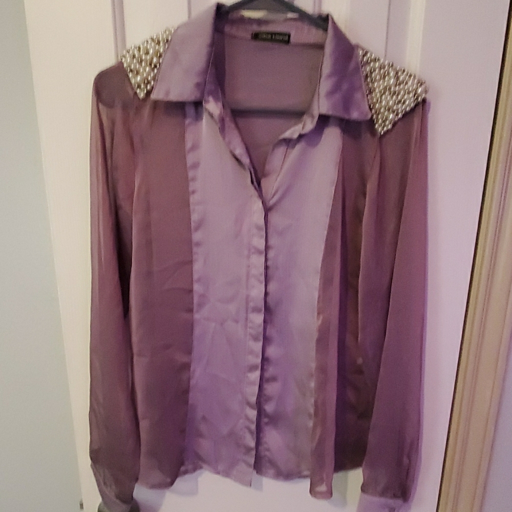 Pearl detailed button up blouse